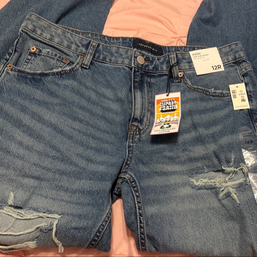 Aeropostale Women's Blue Ripped Boyfriend Jeans